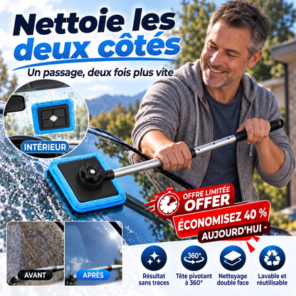 法国-Nettoyeur de vitres magnétique tout-en-un — Nettoyage double face, patins lavables et usage polyvalent (maison et voiture) | Un seul kit. Des vitres plus propres. Moins d'efforts. 💎