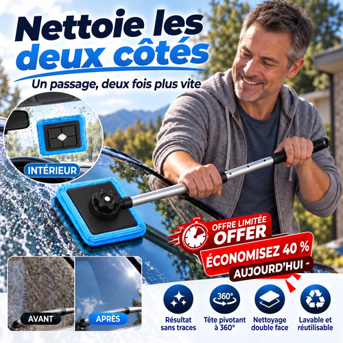 法国-Nettoyeur de vitres magnétique tout-en-un — Nettoyage double face, patins lavables et usage polyvalent (maison et voiture) | Un seul kit. Des vitres plus propres. Moins d'efforts. 💎