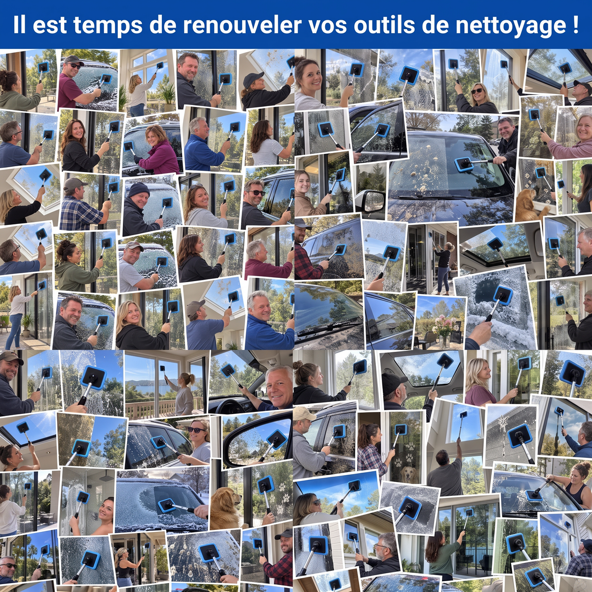 法国-Nettoyeur de vitres magnétique tout-en-un — Nettoyage double face, patins lavables et usage polyvalent (maison et voiture) | Un seul kit. Des vitres plus propres. Moins d'efforts. 💎