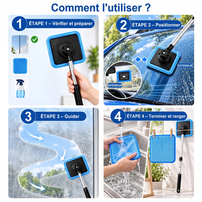 法国-Nettoyeur de vitres magnétique tout-en-un — Nettoyage double face, patins lavables et usage polyvalent (maison et voiture) | Un seul kit. Des vitres plus propres. Moins d'efforts. 💎