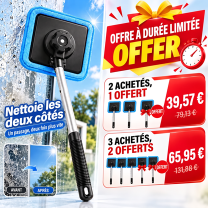 法国-Nettoyeur de vitres magnétique tout-en-un — Nettoyage double face, patins lavables et usage polyvalent (maison et voiture) | Un seul kit. Des vitres plus propres. Moins d'efforts. 💎