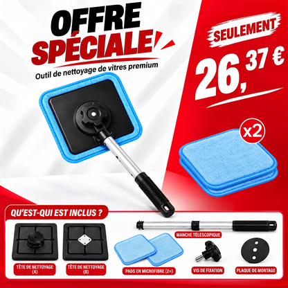 法国-Nettoyeur de vitres magnétique tout-en-un — Nettoyage double face, patins lavables et usage polyvalent (maison et voiture) | Un seul kit. Des vitres plus propres. Moins d'efforts. 💎