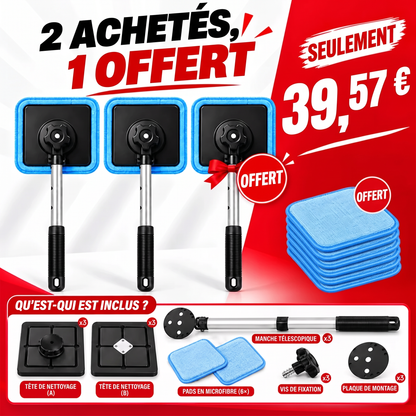 法国-Nettoyeur de vitres magnétique tout-en-un — Nettoyage double face, patins lavables et usage polyvalent (maison et voiture) | Un seul kit. Des vitres plus propres. Moins d'efforts. 💎