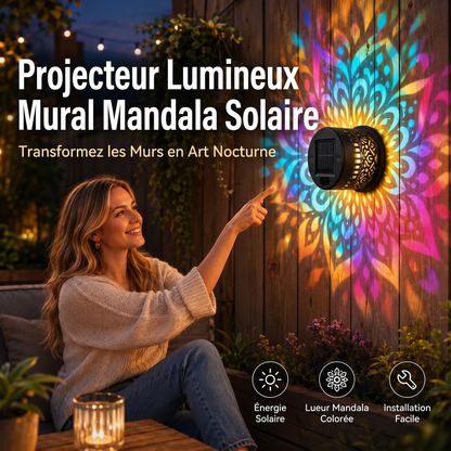 Applique murale solaire motif mandala – Projecteur décoratif pour jardin, clôture et terrasse – Éclairage d'ambiance extérieur