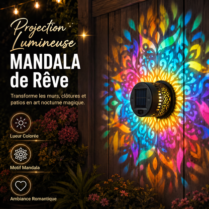Applique murale solaire motif mandala – Projecteur décoratif pour jardin, clôture et terrasse – Éclairage d'ambiance extérieur