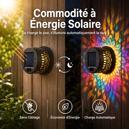 Applique murale solaire motif mandala – Projecteur décoratif pour jardin, clôture et terrasse – Éclairage d'ambiance extérieur