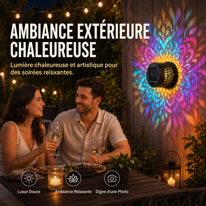 Applique murale solaire motif mandala – Projecteur décoratif pour jardin, clôture et terrasse – Éclairage d'ambiance extérieur