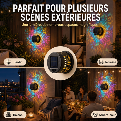 Applique murale solaire motif mandala – Projecteur décoratif pour jardin, clôture et terrasse – Éclairage d'ambiance extérieur