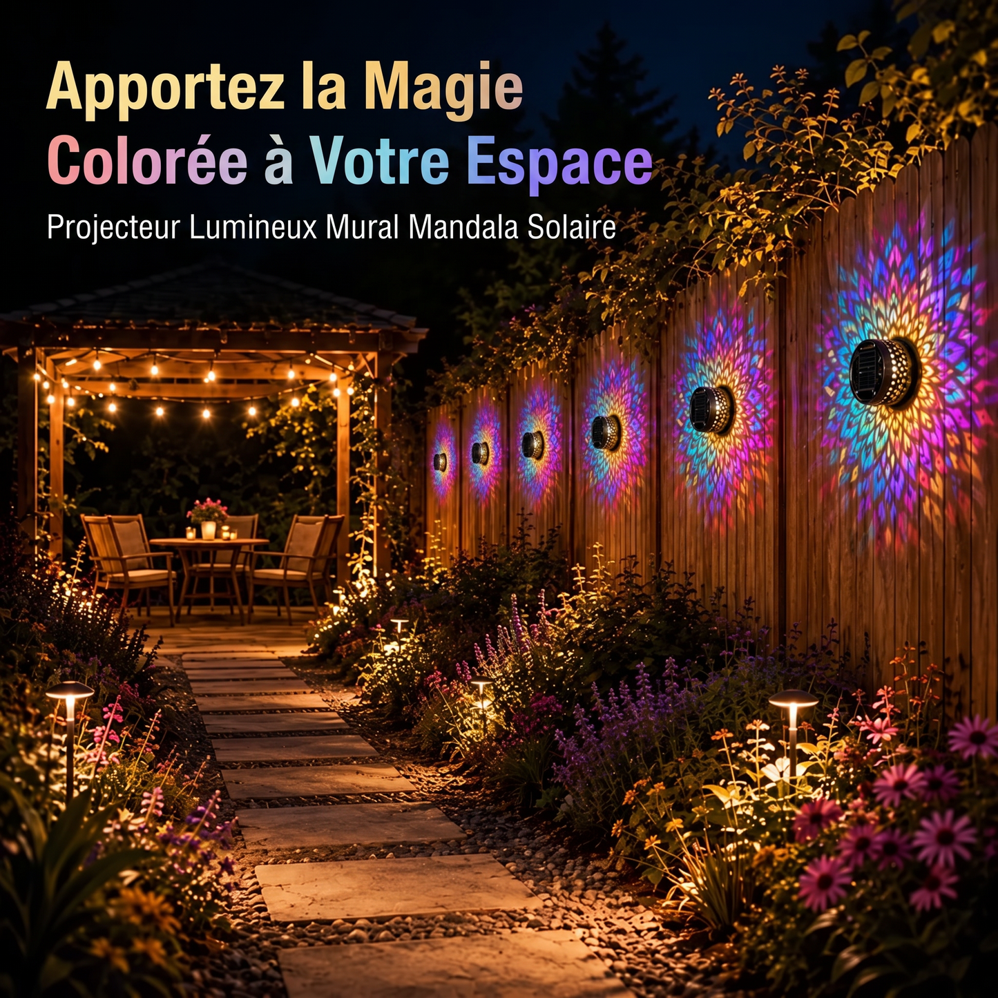 Applique murale solaire motif mandala – Projecteur décoratif pour jardin, clôture et terrasse – Éclairage d'ambiance extérieur