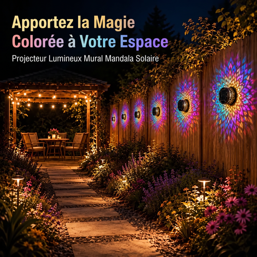 Applique murale solaire motif mandala – Projecteur décoratif pour jardin, clôture et terrasse – Éclairage d'ambiance extérieur